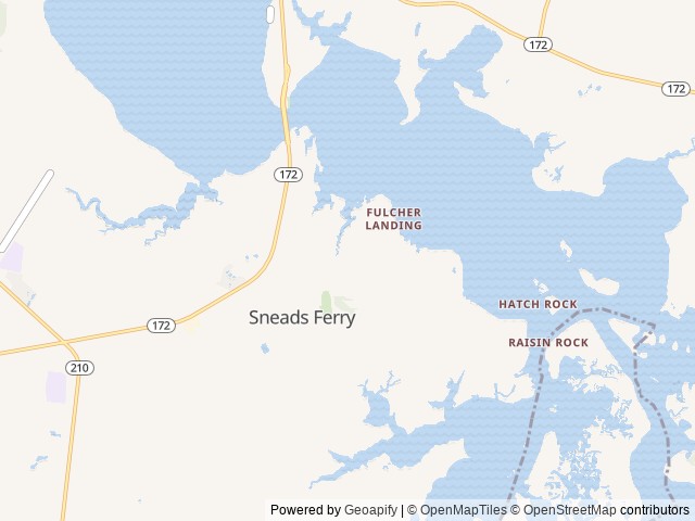 Map of Fulcher's Landing Campground location at Sneads Ferry, NC, United States