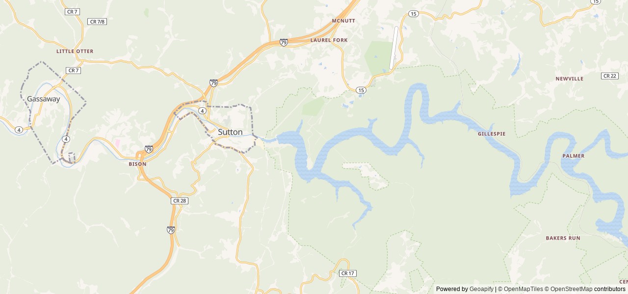 Map of Sutton Lake Picnic Shelters location at Sutton, WV, United States