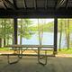 Picnic table inside shelter
