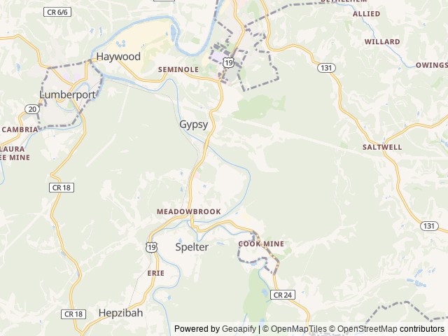 Map of Gypsy Getaway location at Gypsy, WV, United States