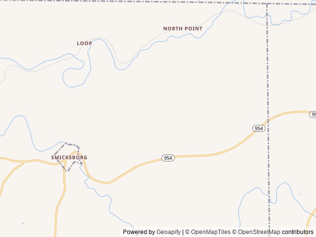 Map of Rocky Top Campground location at Smicksburg, PA, United States