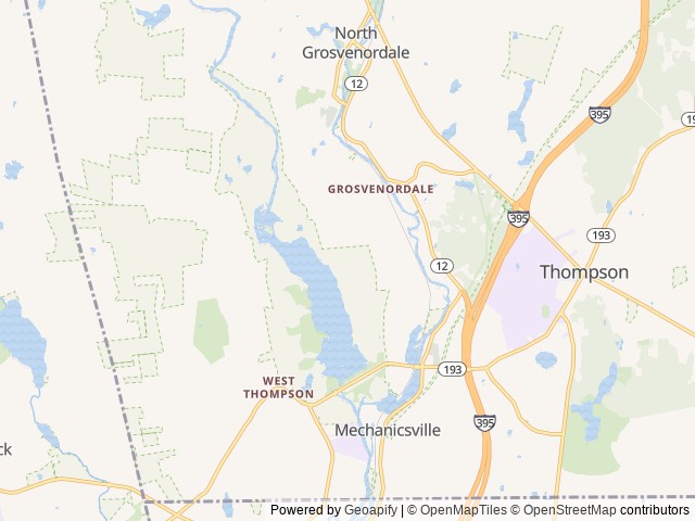 Map of West Thompson Lake Campground location at N. Grosvenordale, CT, United States