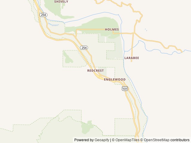 Map of Redcrest Resort location at Redcrest, CA, United States