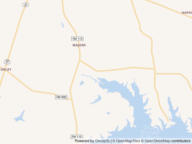 Map of The Pines RV & Cabin Resort location at Mount Vernon, TX, United States