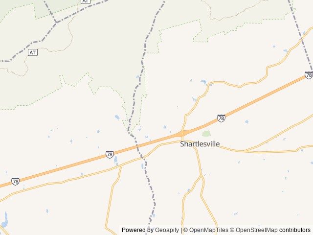 Map of Appalachian Campground location at Shartlesville, PA, United States