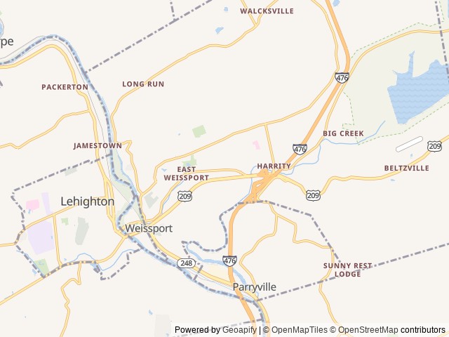 Map of Pocono Point RV and Campground location at Lehighton, PA, United States