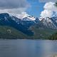 Mountain view across lake from cabin