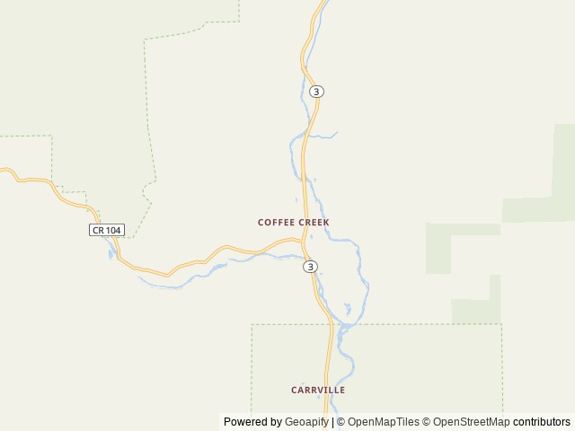 Map of Coffee Creek Campground & R.V. Park location at Trinity Center, CA, United States
