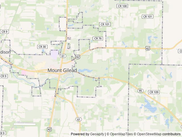 Map of Mount Gilead KOA location at Berlin Township, OH, United States