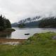 View of Berg Bay with canoe on a float 