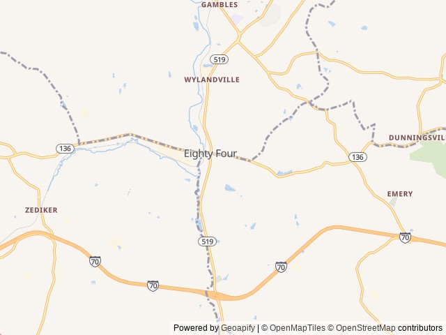 Map for Austin and Taylor’s rv rental near Eighty Four, PA