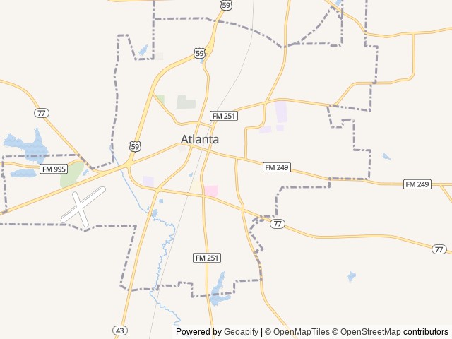 Map of Amazing Acres RV Park location at Atlanta, TX, United States