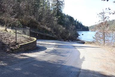 View of the Clearwater River from the top of the concrete boat ramp.