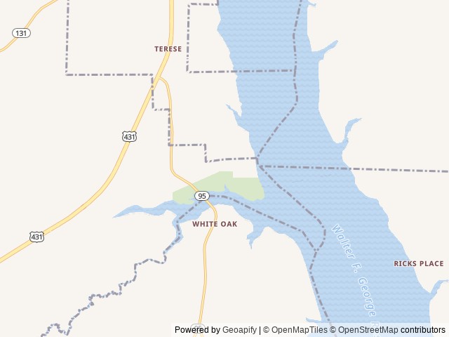 Map of White Oak (Creek) Campground location at Eufaula, AL, United States