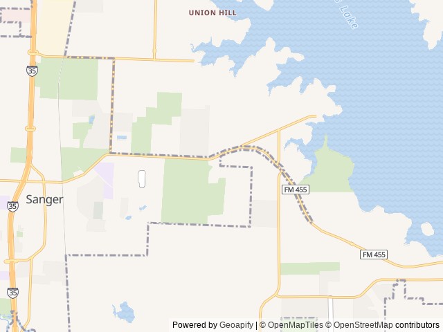 Map of Rockin H RV Ranch location at Sanger, TX, United States