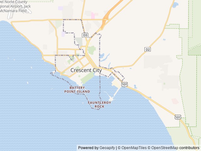 Map of Lighthouse Cove RV Park location at Crescent City, CA, United States