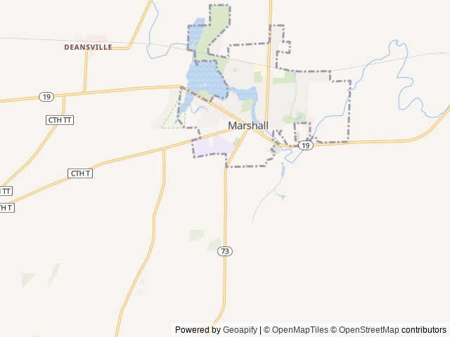 Map of Whistle Stop Campground location at Marshall, WI, United States