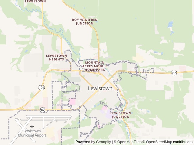 Map of Mountain Acres Mobile Home & RV Park location at Lewistown, MT, United States