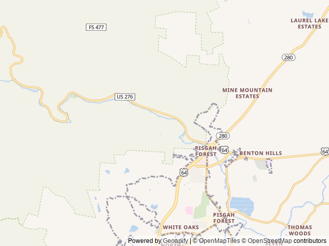Map of Davidson River location at Pisgah Forest, NC, United States