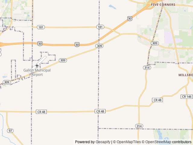 Map for Awesome 2025 Thor Four Winds 22B near Mansfield, OH