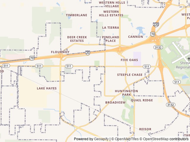 Map of Shreveport/Bossier City KOA location at Shreveport, LA, United States