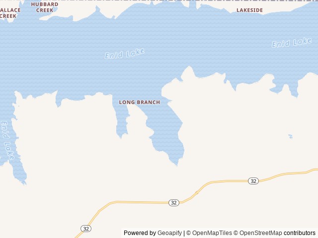 Map of Long Branch Campground location at Enid, MS, United States