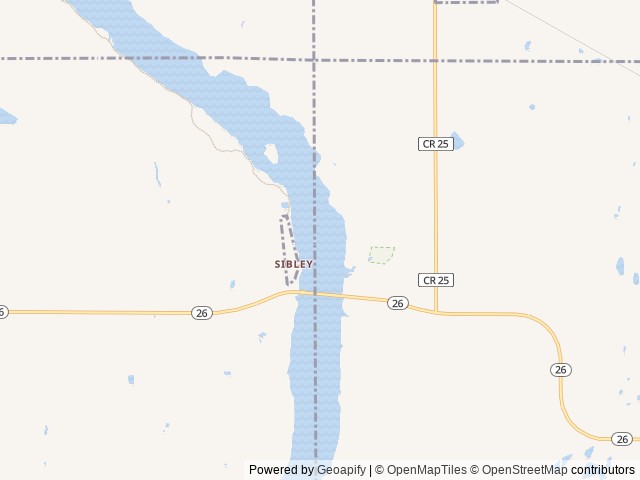Map of Sibley Shores Campground location at Sibley, ND, United States