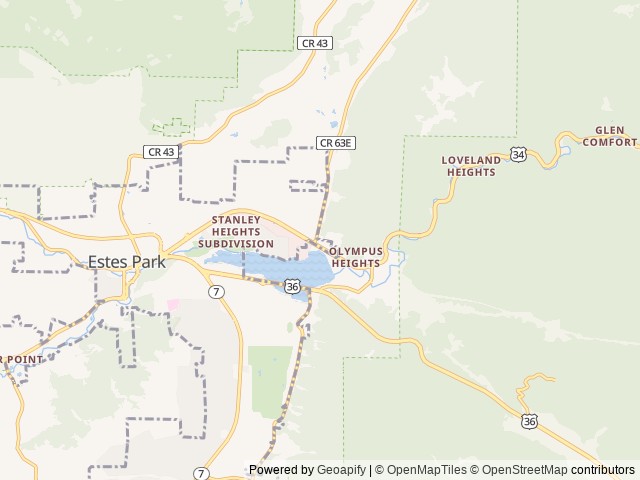 Map of Estes Park KOA location at Estes Park, CO, United States