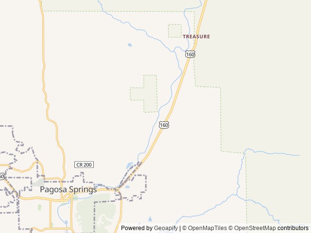 Map of Pagosa Riverside Campground location at Pagosa Springs, CO, United States