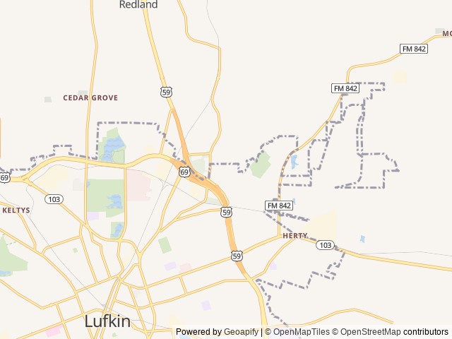 Map of Lufkin KOA Journey location at Lufkin, TX, United States