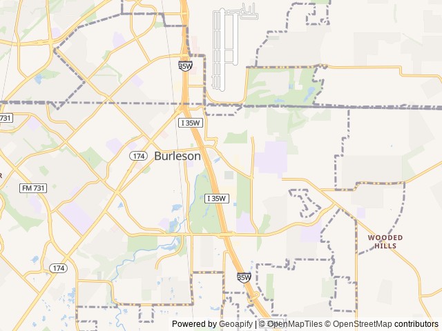 Map of North Texas Jellystone Park location at Burleson, TX, United States