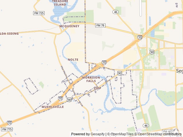 Map of Twin Palms RV Park location at Seguin, TX, United States