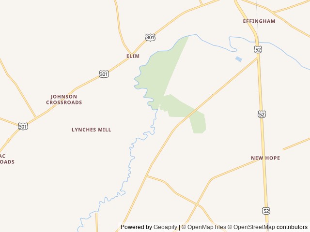 Map of Lynches River County Park location at Coward, SC, United States