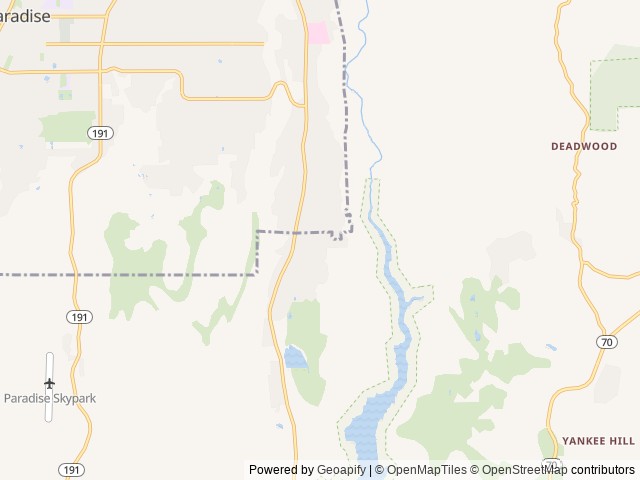 Map of Pine Ridge RV Park and Storage location at Paradise, CA, United States