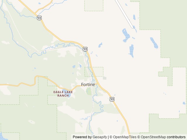 Map of Meadow Creek Campground location at Fortine, MT, United States