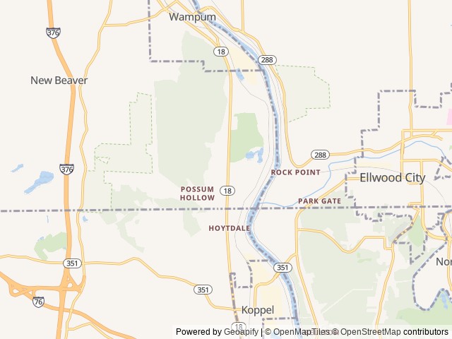 Map of Mines & Meadows ATV/RV Resort location at Wampum, PA, United States