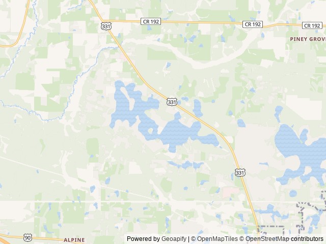 Map of Twin Lakes Camp Resort location at DeFuniak Springs, FL, United States