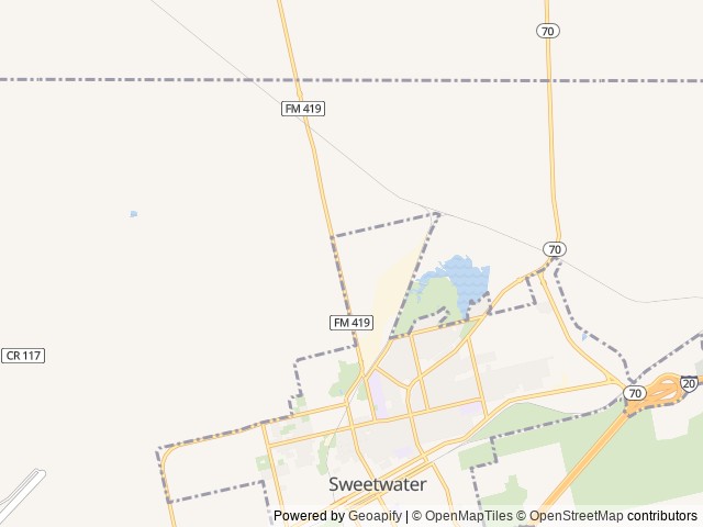 Map of Lake Sweetwater Campgrounds location at Sweetwater, TX, United States