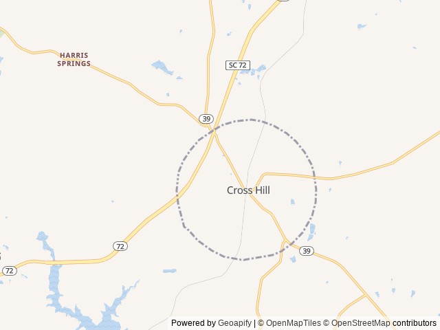 Map of Liberty Springs RV Park location at Cross Hill, SC, United States