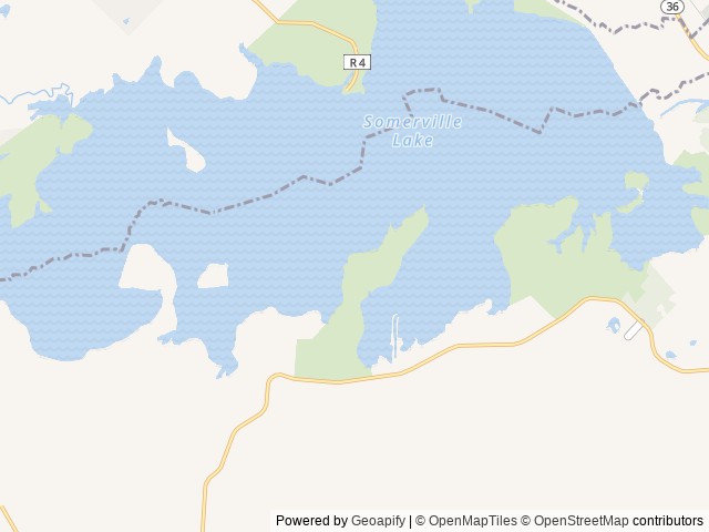 Map of Rocky Creek (Somerville Lake) location at Somerville, TX, United States