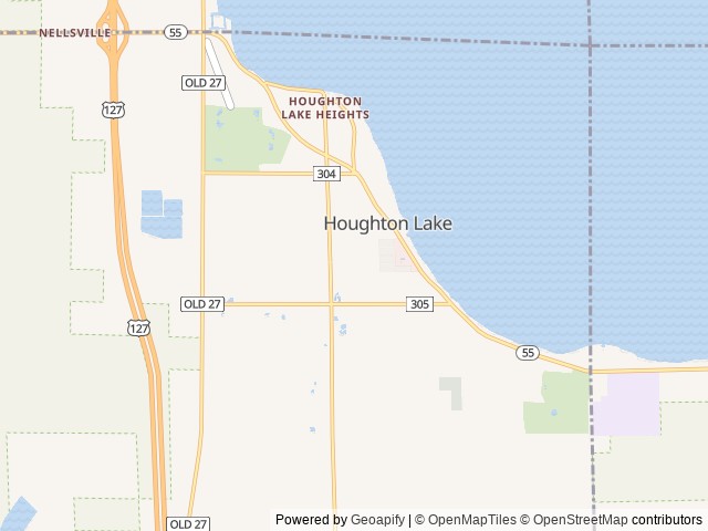 Map of Wooded Acres Family Campground location at Houghton Lake, MI, United States