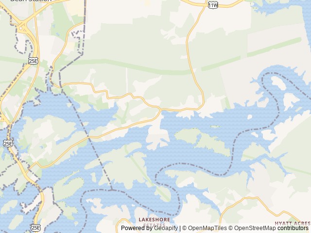 Map of Waters Edge Campground location at Mooresburg, TN, United States