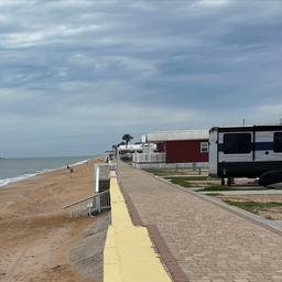 Sea wall and cabins