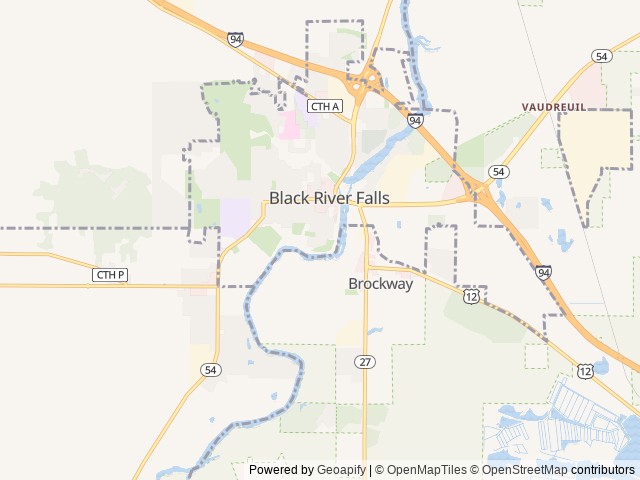 Map of Lost Falls Campground location at Black River Falls, WI, United States