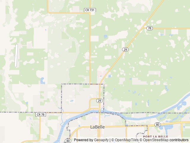 Map of Whisper Creek RV Resort location at LaBelle, FL, United States