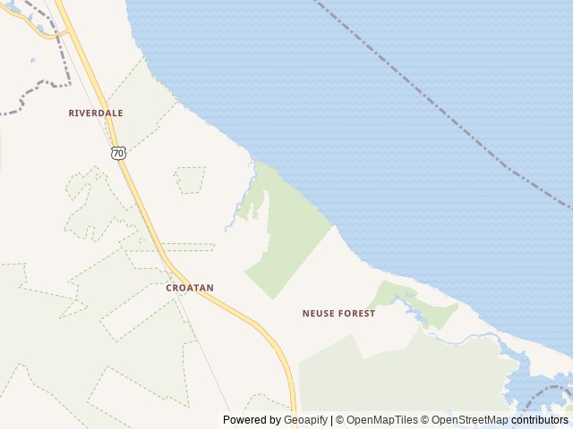 Map of Flanners Beach Campground location at New Bern, NC, United States