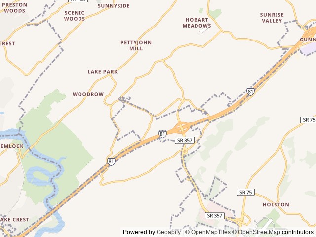 Map of Bristol / Kingsport KOA Holiday location at Blountville, TN, United States