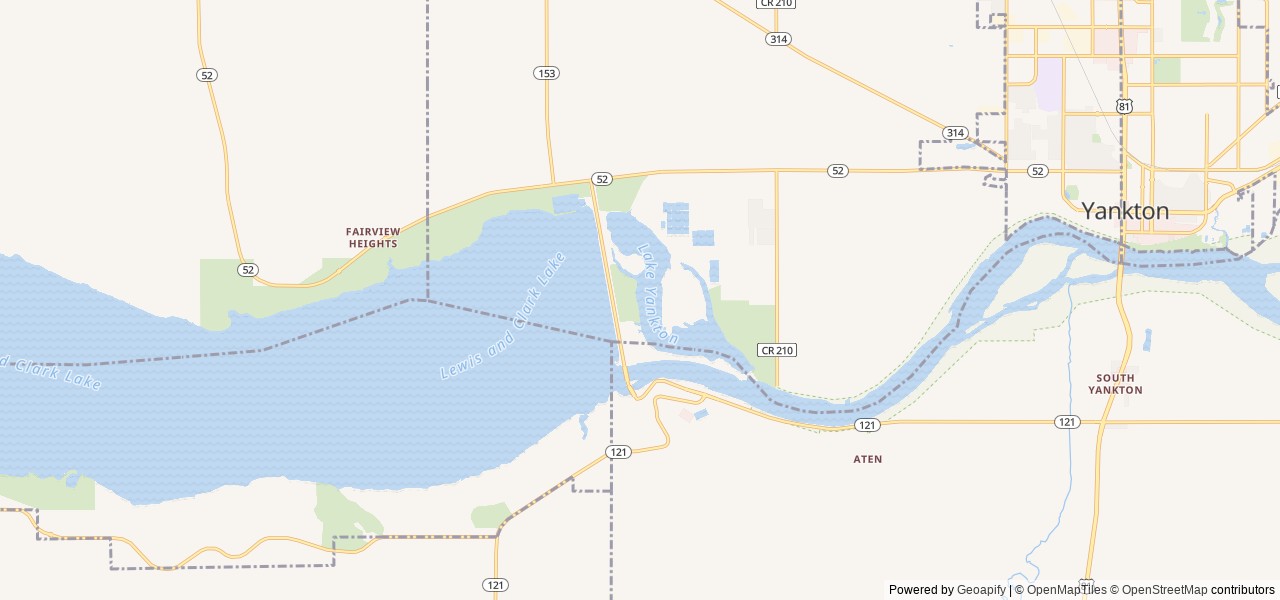 Map of Cottonwood (NE) location at Yankton, SD, United States