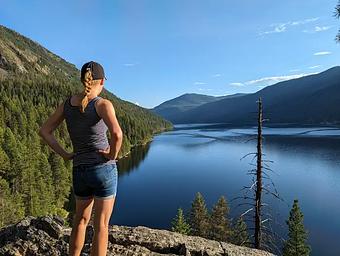 Hiking at East Sullivan. A women looks out over Sullivan Lake