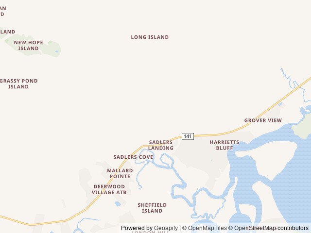 Map of Huck's RV Park location at Woodbine, GA, United States